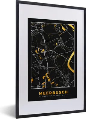 Produktbild von MuchoWow® Gerahmtes Poster Stadtplan - Deutschland - Gold - Meerbusch - Karte 40x60 cm - Poster mit Schwarzem Bilderrahmen Wandposter Rahmen Foto Bilder - Poster in Rahmen