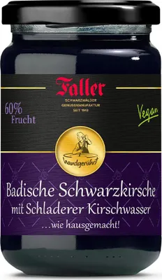 Produktbild von Genieße die Frische: Schwarzkirsch Konfitüre mit Kirschwasser, 330g - 60% Frucht