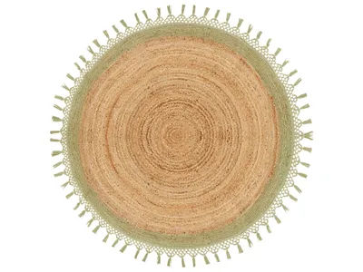 Produktbild von BELIANI Teppich Beige und Grün Rund ø 140 cm Boho Rustikale Spirale Geflochten Handgefertigt Natur Jute Schlafzimmer Wohnzimmer