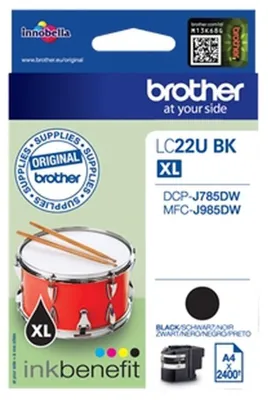 Obrázok produktu pre Brother LC22UBK, Vysoký (XL) výnos, Čierna, Atrament na pigmentovej báze, 1 kusov, 2400 strany, Balenie po jednom kuse