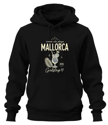 Immagine prodotto di Felpa con cappuccio, tema "spiaggia di Mallorca 2026", "Girlstrip", "Ballermann", ideale per feste di addio al nubilato, colore nero, taglia S