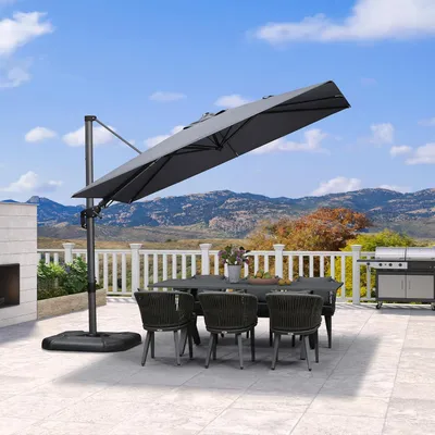 Produktbild von PURPLE LEAF Sonnenschirm Twist 300 cm x 200 cm, Kippbar Ampelschirm, Gartenschirm mit Kurbel, Gestell Aluminium, Beidseitig Axial Schwenken,  Hellgrau