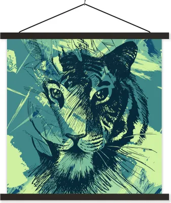 Produktbild von MuchoWow® Textilposter Tiger - Grün - Abstrakt 90x90 cm mit schwarzem Rahmen - Magnetisches