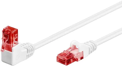 Image de Goobay 51522 CAT 6 câble patch 1x coudé à 90°, U/UTP, blanc, 1 m - conducteur en aluminium revêtu de cuivre (CCA), ergot d'arrêt en haut