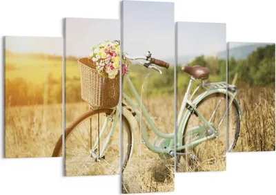 Produktbild von Bild auf Leinwand - Leinwandbild - 5 Teile - Fahrrad Wiese Blumen - 150x100cm - Wand Bild - Wanddeko - Wandbilder - Leinwanddruck - Bilder - Wanddekoration - Leinwand bilder - EA150x100-4206