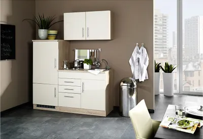 Produktbild von Single Küchenzeile 160 TERAMO-03 Hochglanz Creme B x H x T ca. 160 x 200 x 60cm