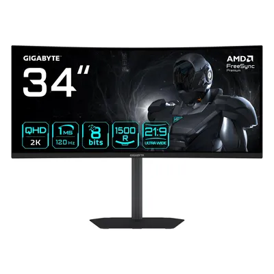 Zdjęcie produktu dla GIGABYTE GS34WQCA, 86,4 cm (34"), 3440 x 1440 px, Wide Quad HD, LCD, 1 ms, Czarny