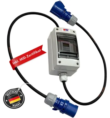 Produktbild von NWP Mobiler Campingzähler 16A 230V CEE – digital, multifunktional, MID-geeicht, mit Reset, IP44, 16A Energiezähler für Geräte & Maschinen