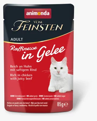 Produktbild von animonda Vom Feinsten Adult Raffinesse Katzenfutter in Gelee mit Huhn und Rind (24 x 85 g), Nassfutter mit Taurin und Vitamin D3, ohne Zusatz von Soja, Zucker und Konservierungsstoffen