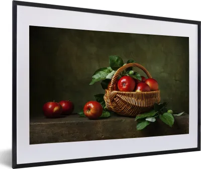 Produktbild von MuchoWow® Gerahmtes Poster Rustikal - Apfel - Obst - Rot - Korb - Stilleben 60x40 cm - Poster mit Schwarzem Bilderrahmen Wandposter Rahmen Foto Bilder - Schlafzimmer - Plakat in Rahmen - Drucken