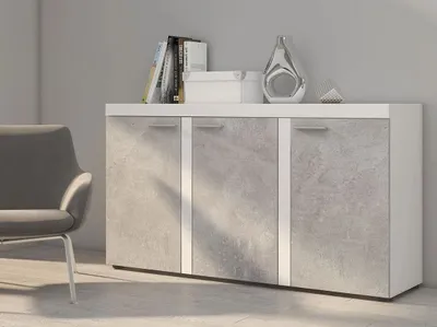 Image de Commode large avec portes THISE - béton / blanc