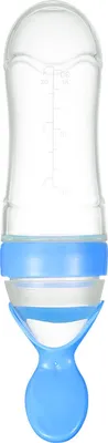 Obrázok produktu pre Lyžička na detskú fľašu, silikónová, PP, bezpečná, mäkká, bez , pružná, s okrúhlou základňou, na detskú stravu, modrá