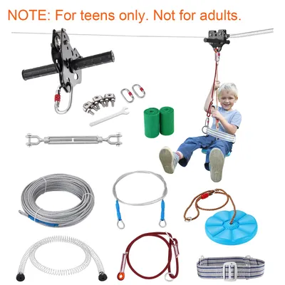 Productafbeelding van VEVOR Zipline, 24,38 meter lange kabelbaan voor kinderen, Zip Line set voor kinderen en volwassenen tot 226,8 kg, Achtertuin kabelbaan set met verbeterd veersysteem, kabelbaan voor tuin, buitenruimte, etc.