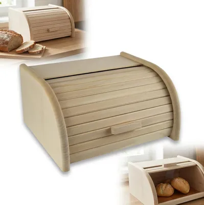 Produktbild von Großer Holz-Brotkasten Natur Unbehandelt 40x29x18cm – Brotkorb für Brotaufbewahrung