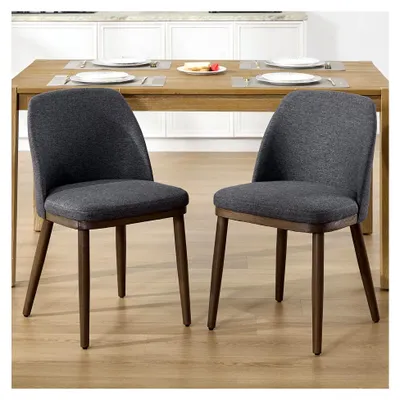 Produktbild von 2er Set Esszimmerstühle mit Holzbeinen, Küchenstuhl aus Leinen, gepolsterter Stuhl ohne Armlehnen für Esszimmer, Wohnzimmer und Küche, Schwarz