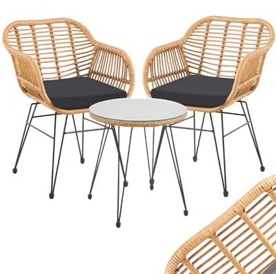 Immagine prodotto di Set Arredo Giardino in Rattan con Tavolino Ripiano in Vetro e 2 Sedie da Esterno