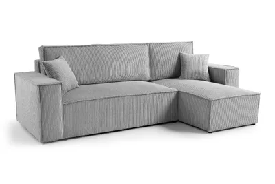 Produktbild von CELTIC 245x150 –Cord Ecksofa, Schlafsofa mit Bettkasten, Skandinavisch/Boho Design, Universell, POSO 110 - Hellgrau