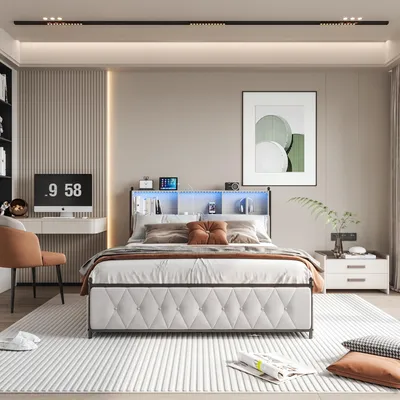 Zdjęcie produktu dla Łóżko tapicerowane 140x200 cm z szufladami i LED