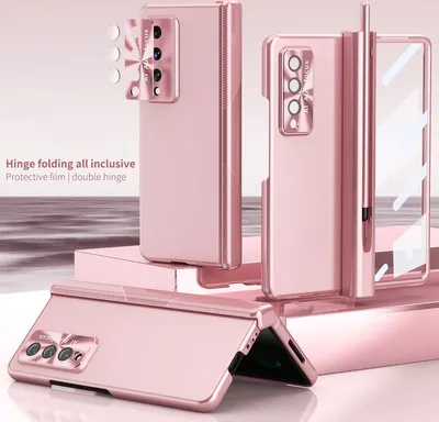 Image de Etui pour Samsung Galaxy Z Fold 3 5G, protecteur de charnière magnétique et porte-stylo, housse PC avec lentille et protection d'écran Rose