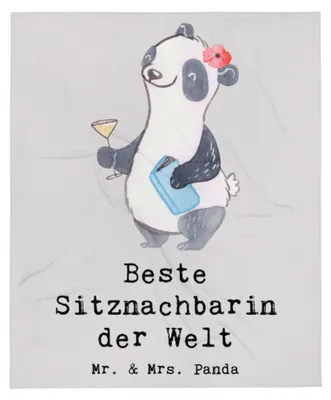 Produktbild von Mr. & Mrs. Panda Decke Panda Beste Sitznachbarin der Welt - Grau Pastell - Geschenk, Kuscheldecke, Sofaüberwurf, Seminar, Universität, Plaid, Bettüberwurf, Mitschülerin