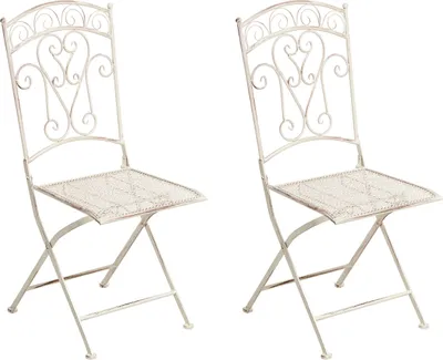 Produktbild von BELIANI Gartenstuhl 2er Set Hellbeige Eisen Antik-Optik Romantischer Französischer Stil Zusammenklappbar Garten Outdoor Terrasse Balkonstuhl