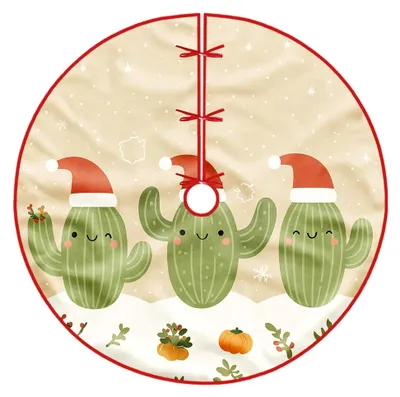Produktbild von Baumrock mit Kaktusmotiv und Weihnachtsmannmütze, Kürbisdesign, grüner Samt, 91,4 cm, für festliche Dekorationen im Innenbereich