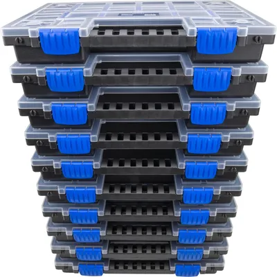 Obrázok produktu pre Sortimentný box 10 kusov, 345 x 249 x 50 mm, 20 priehradok, stohovateľný, na náradie