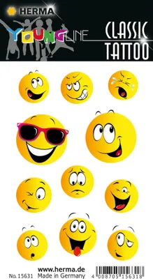 Produktbild von HERMA 15631 Classic Tattoo Sticker Happy Face Farbenfroh Lustiges Set
