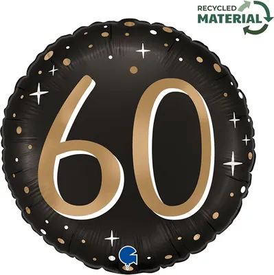Zdjęcie produktu dla Balon Foliowy, okrągły, 60 urodziny, czarno- złoty,  - 46cm