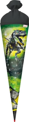 Produktbild von ROTH Schultüte groß Robo-Rex 70 cm mit Folieneffekt rund Rot(h)-Spitze Filzverschluss Zuckertüte Schulanfang