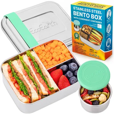 Bento-Box 800 ml, Grün – 3 Fächer, auslaufsicher, Edelstahl