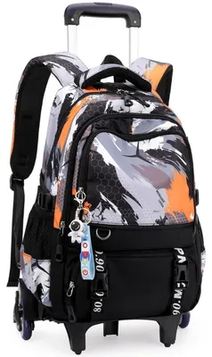 Image de Sac à dos à roulettes pour garçons, avec 6 roulettes, amovible, 16 pouces, couleur orange camouflage