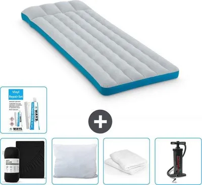 Productafbeelding van Slaapmat - blauw - 72 x 189 x 20 cm - inclusief hoeslaken, pomp, reparatieset en kussenbeschermer