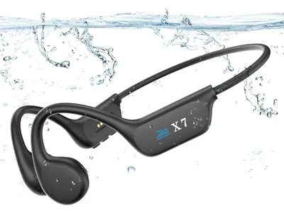 Produktbild von Knochenschall Kopfhörer Schwimmen Bluetooth IP68 wasserdichte Kopfhörer Schwimmen mit MP3-Player 32GB Speicher Open Ear Unterwasser Kabellos Grauschwarz