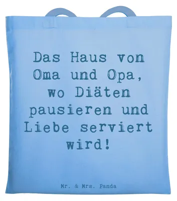 Produktbild von Mr. & Mrs. Panda Tote Bag Spruch Großelternliebe - Sky Blue - Geschenk, Jutebeutel, Tasche, Weisheit, Familie, Diät, Liebe, Enkelkinder, Laptoptasche, Großeltern, Freude