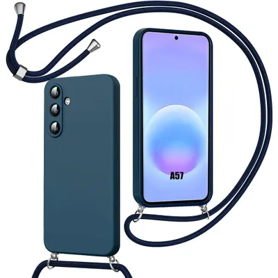Image de Coque pour Samsung Galaxy A57 5G, Protection Silicone Anti-Rayure avec Cordon Bleu Marine