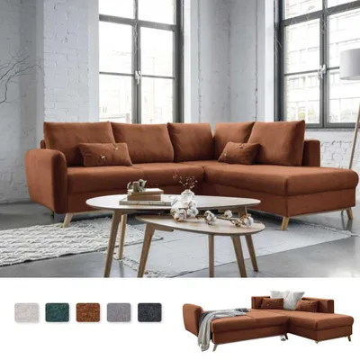 Produktbild von MIUFORM Scandic Lagom - Ecksofa mit Bettfunktion L-FORM RECHTS - 242x202cm - Ziegelrot - Sofa Schlafsofa Couch