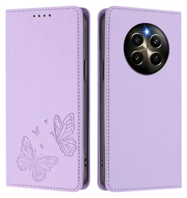 Produktbild von Lederhülle für Realme 12 Pro/Realme 12 Pro+, Schmetterling Prägung Leder Brieftasche Schutzhülle mit Ständer Violett