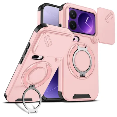 Obrázek produktu pro Dvouvrstvé pouzdro pro Xiaomi 18 Pro, s posuvným krytem fotoaparátu a magnetickým kroužkovým stojánkem Růžový