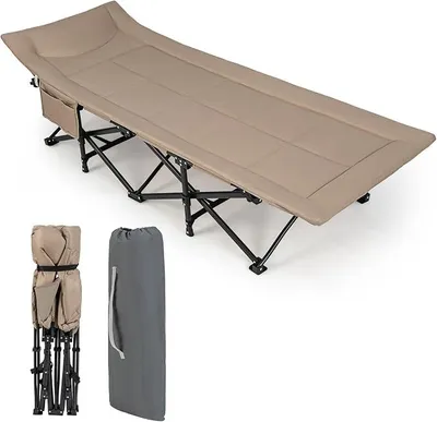 Imagen del producto de Cama plegable, cama portátil con bolsa de transporte y bolsillo lateral, cama de camping resistente hasta 200 kg, tumbona de camping de 190x68x48,5 cm para uso en exteriores e interiores