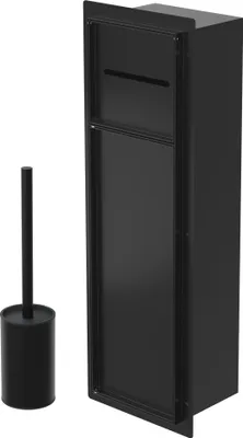 Produktbild von LuxeBath Unterputz-Schrankmodul Edelstahl für die Klobürstengarnitur, Schwarz 60x20x14cm, Badezimmerschrank mit Toilettenpapierhalter, Toilettenbürste