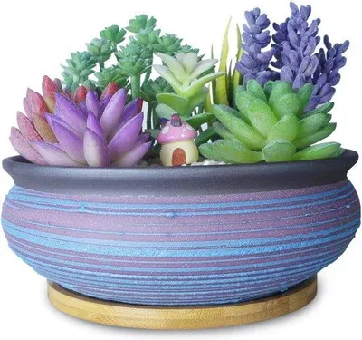 Image de Pot de fleurs rond en céramique avec drainage, 195 cm, pour la décoration intérieure et extérieure