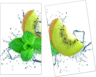 Produktbild von Spritzschutz Herdabdeckplatte Schneidebrett aus Glas Kiwischnitze und Minze 2-Teilig (60x52cm)