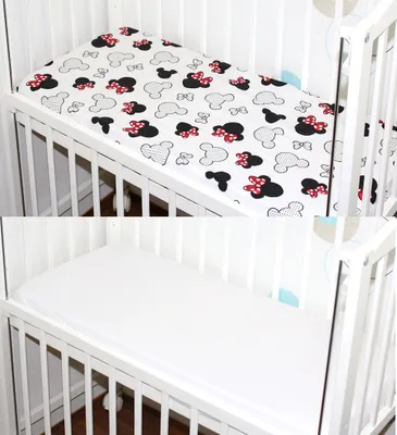 Produktbild von Spannbettlaken 2er- Pack für Baby Beistellbett Wiege Bettlaken 40x90 Baumwolle - 01. Minnie + Weiß