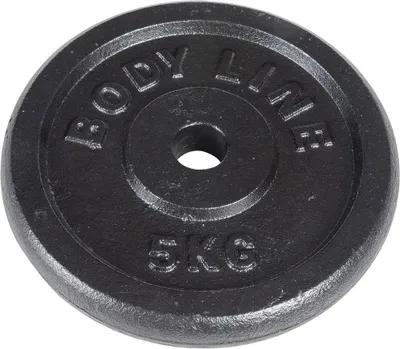 Zdjęcie produktu dla Bodyline Żeliwna tarcza 5 kg do treningu z sztangą, hantlami i ciężarkami – średnica 25 mm – do siłowni, fitnessu, treningu w domu