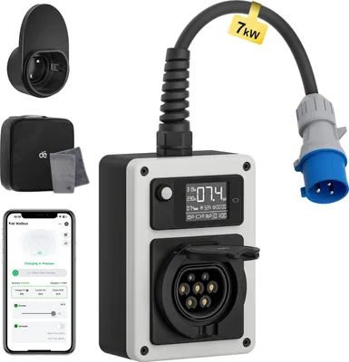 Immagine prodotto di EV Mobile Wallbox, potenza 7,4 kW, controllo remoto tramite app, spina CEE 7,4kW, prese di tipo 2