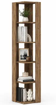 Immagine prodotto di Libreria Angolare 34x34x161 cm Scaffale Salvaspazio 5 Ripiani in Legno Rovere