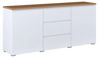 Produktbild von Buffet Liko mit 3 Schubladen und 2 Türen, Weiß und Holzoptik, 150cm