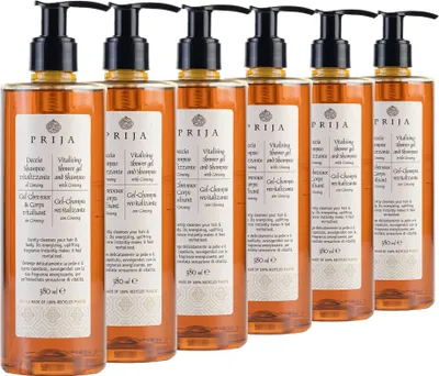 Produktbild von Prija Sprchový šampon - Povzbuzující čisticí prostředek na tělo a vlasy s ženšenem - 100% přírodní, vhodný pro vegany, testováno (balení 6 ks)