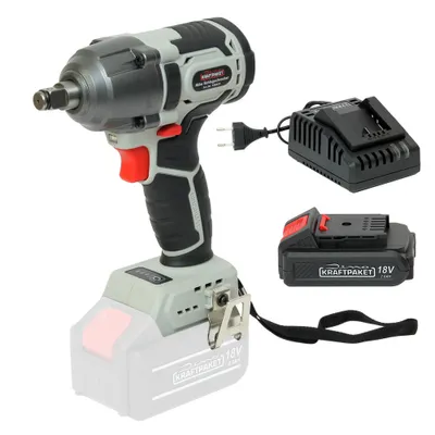 Produktbild von Dino KRAFTPAKET 18V-400Nm 1/2 Zoll Bürstenloser Akku Schlagschrauber im Set mit 2Ah Akku und Ladegerät mit 3-stufigem Drehkraft-Begrenzer/3-Gang (400Nm/300Nm/200Nm) und LED-Leuchte, Motor bürstenlos (Brushless)